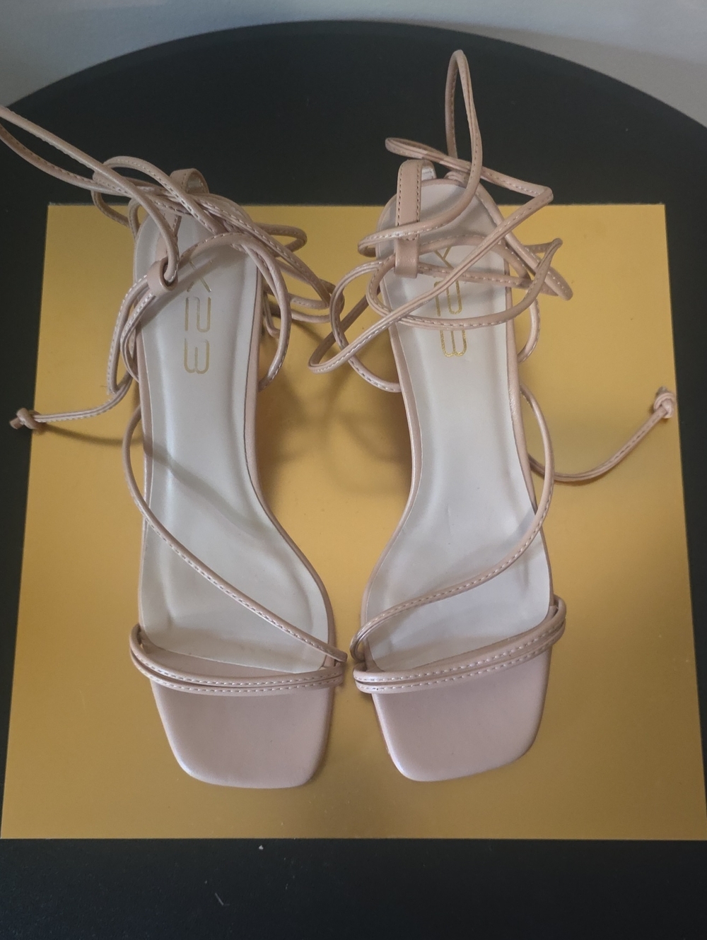 Strappy Nude Lace-Up Square-Toe Heels